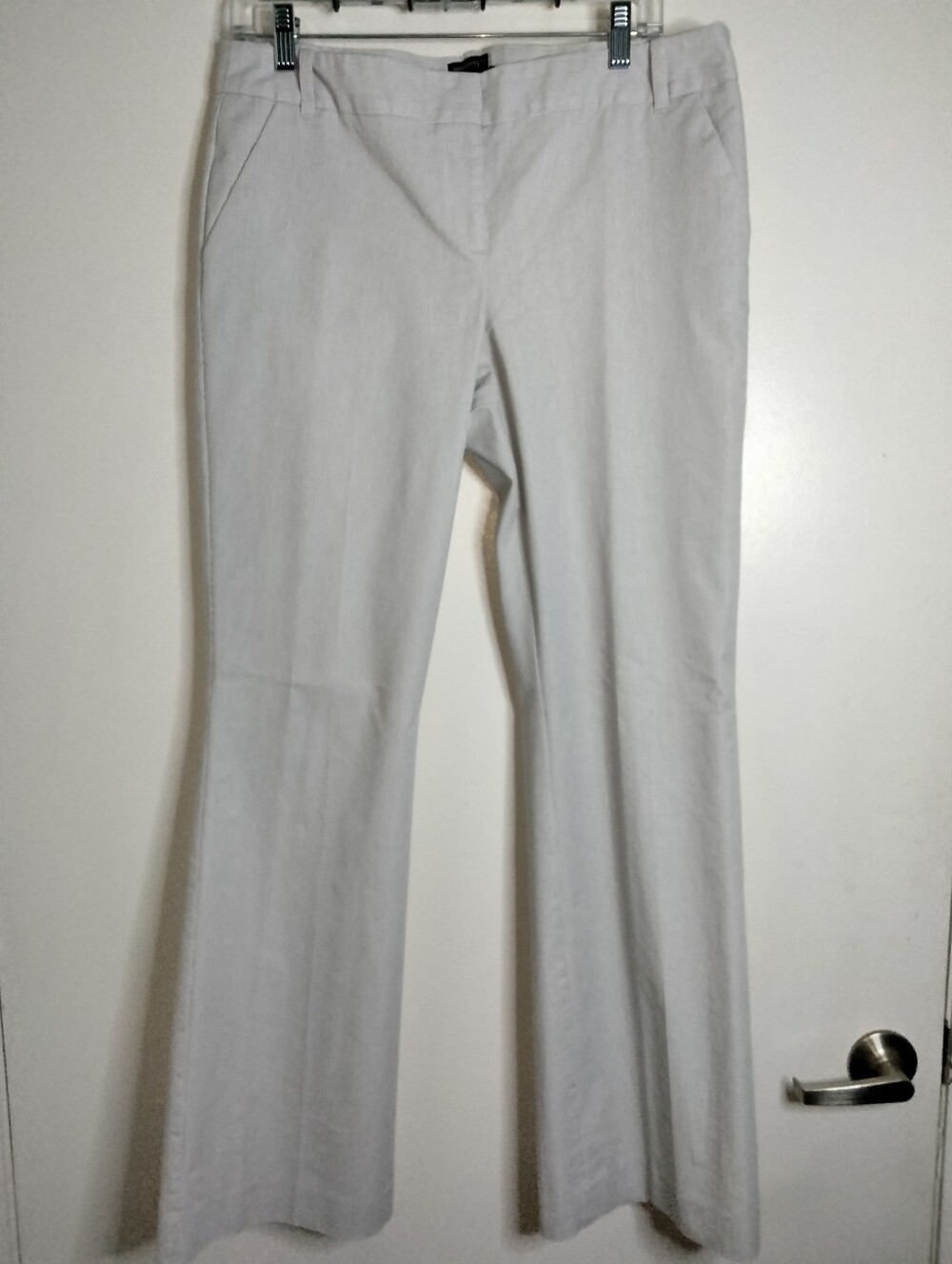 Attention (Size 10) Light Gray Pinstripe Stretch Contemporary Fit Boot Cut Pants